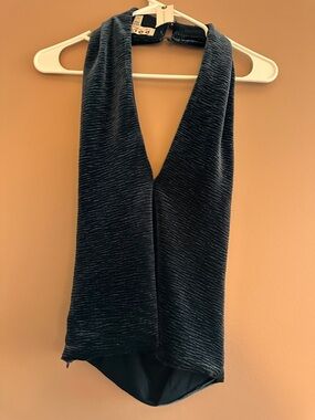 dolan Blue Velvet-Textured Deep V Halter Camisole